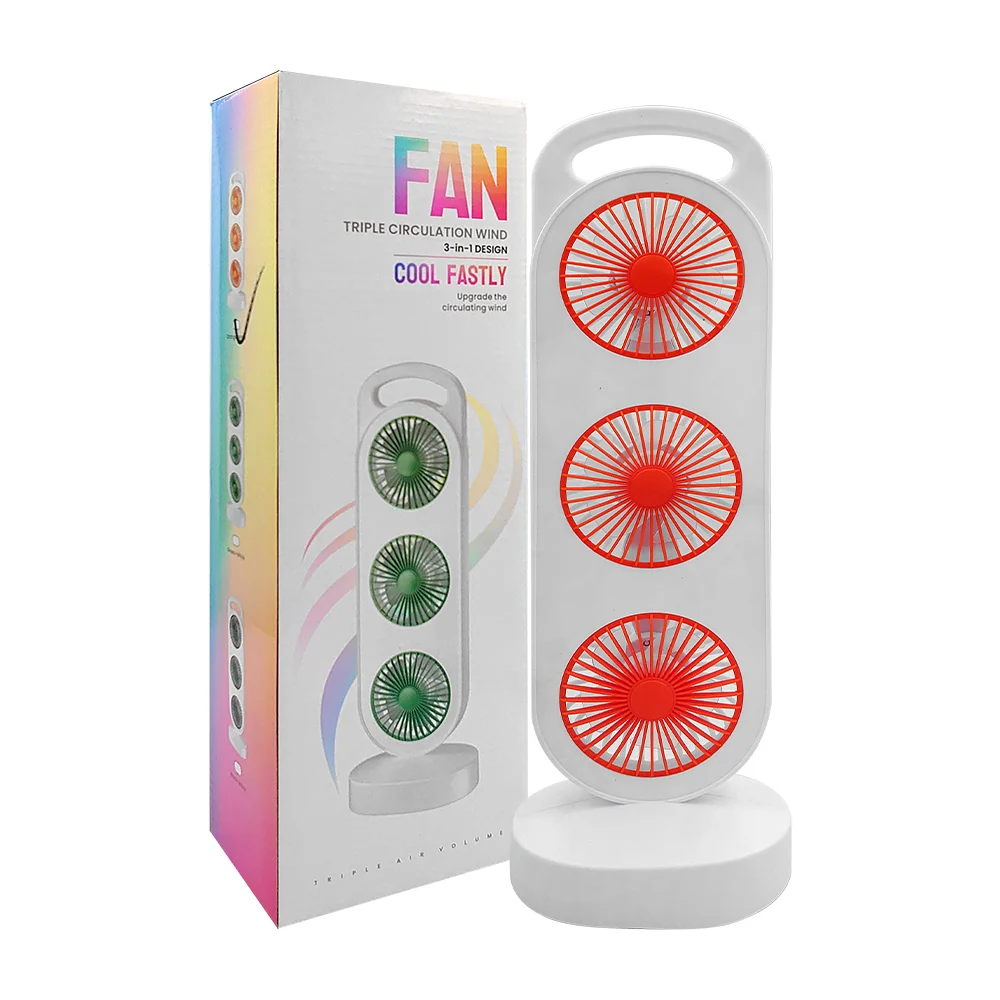 Torre de 3 ventiladores pequeños de plástico, con 3 velocidades y entrada tipo c, variedad de colores / cool fastly / fan-s333