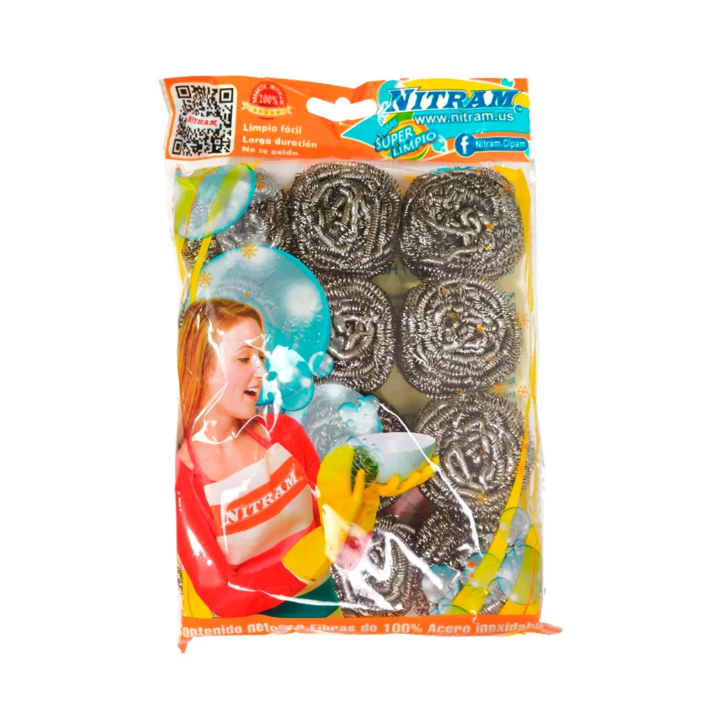 Blíster con 12 mini fibras metálicas de acero inoxidable para limpieza / nitram