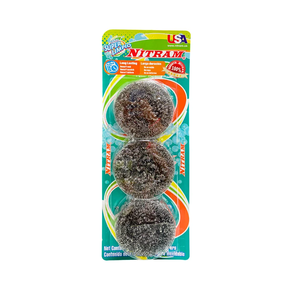 Blister de fibras grandes, metálicas, de acero inoxidable para limpieza / nitram