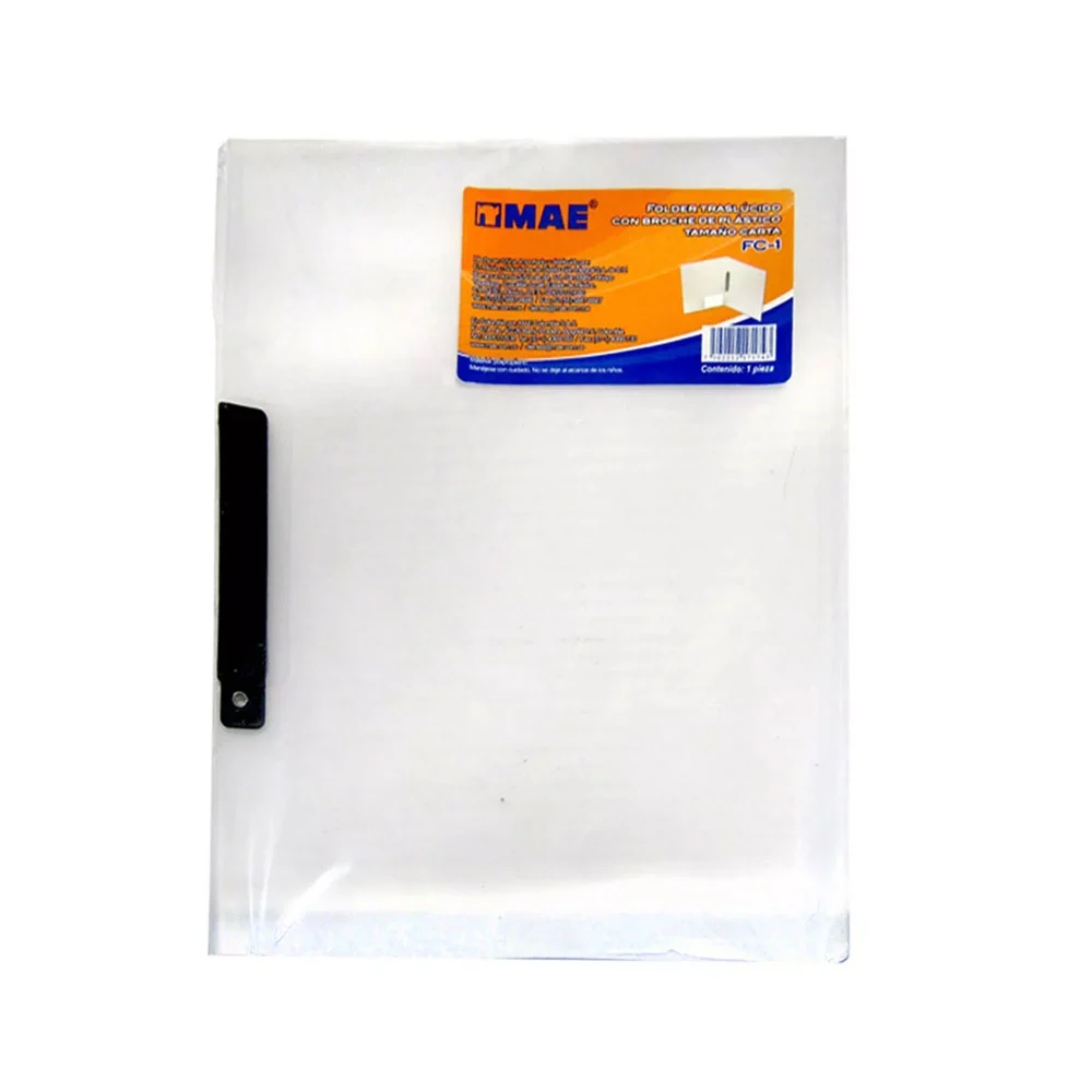 1pza Folder carpeta traslúcido con broche de plástico tamaño carta / fc-1