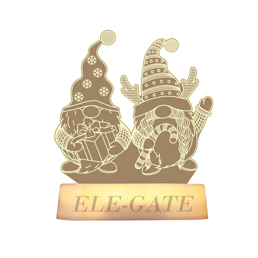 Lámpara 3d de acrílico con estampado de duendes - gnomos navideños, 13x16.2cm / fes.107