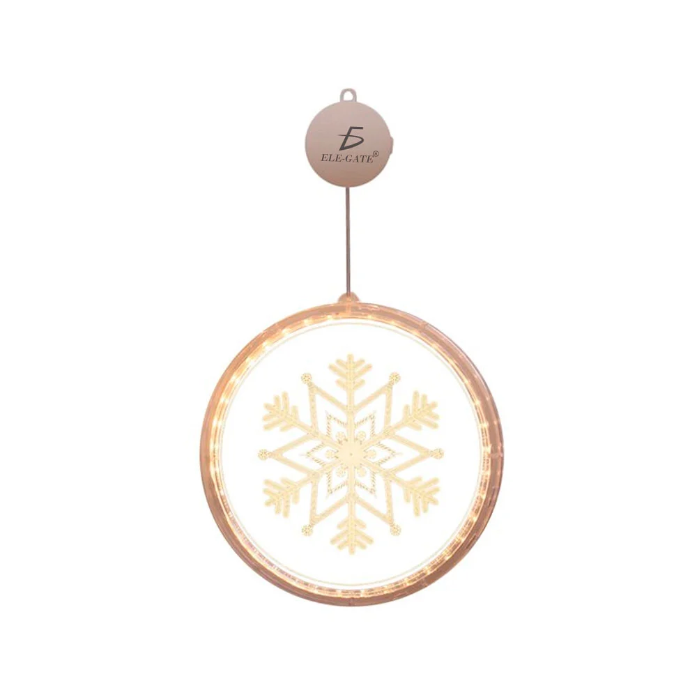 1pza Luz redonda de acrílico colgante navideña con estampado de copo de nieve + ventosa, 16cm - 40.5cm / fes.112