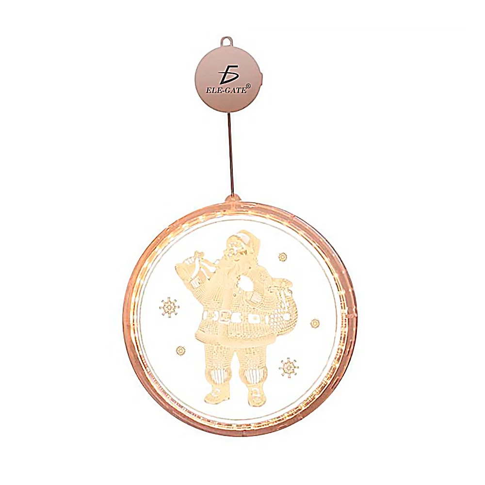 Adorno navideño colgante con luces led, en forma circular y con diseño de santa claus + ventosa