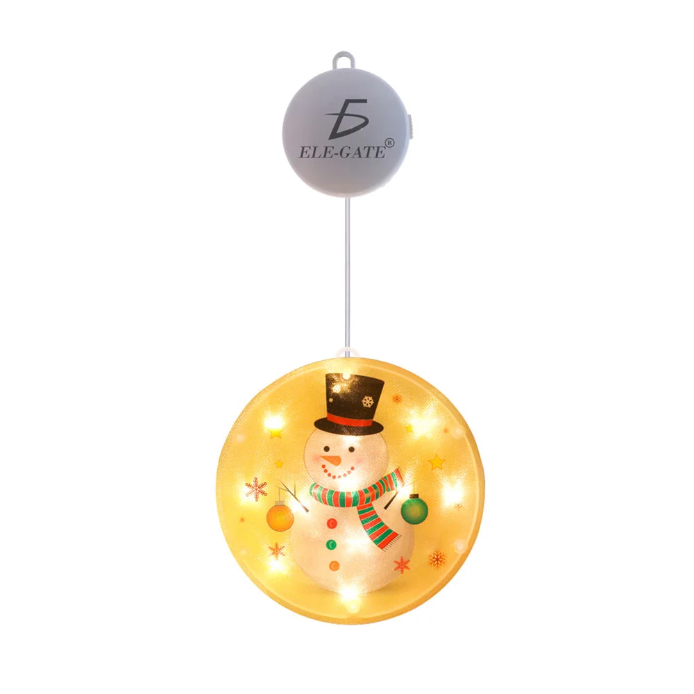 1pza Luz redonda colgante navideña de pvc en tono cálido, estampado de muñeco de nieve + ventosa, 34x14cm / fes.116