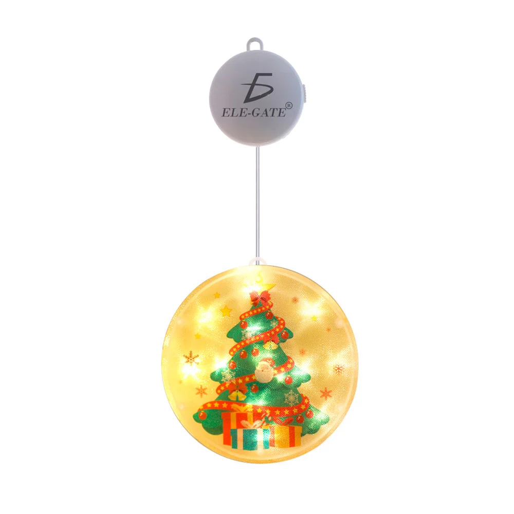 1pza Luz redonda colgante navideña de pvc en tono cálido, estampado de árbol de navidad + ventosa, 34x14cm / fes.117