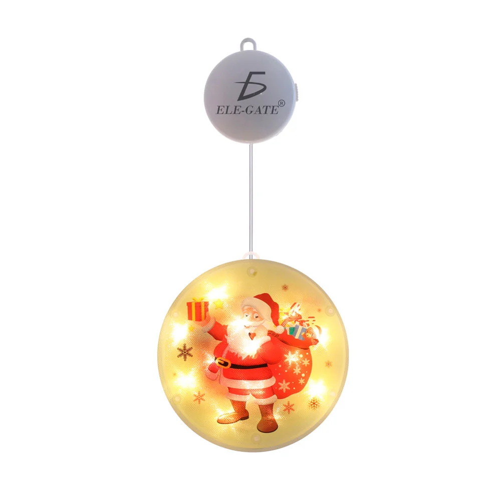 1pza Luz redonda colgante navideña de pvc en tono cálido, estampado de santa claus + ventosa, 34x14cm / fes.118