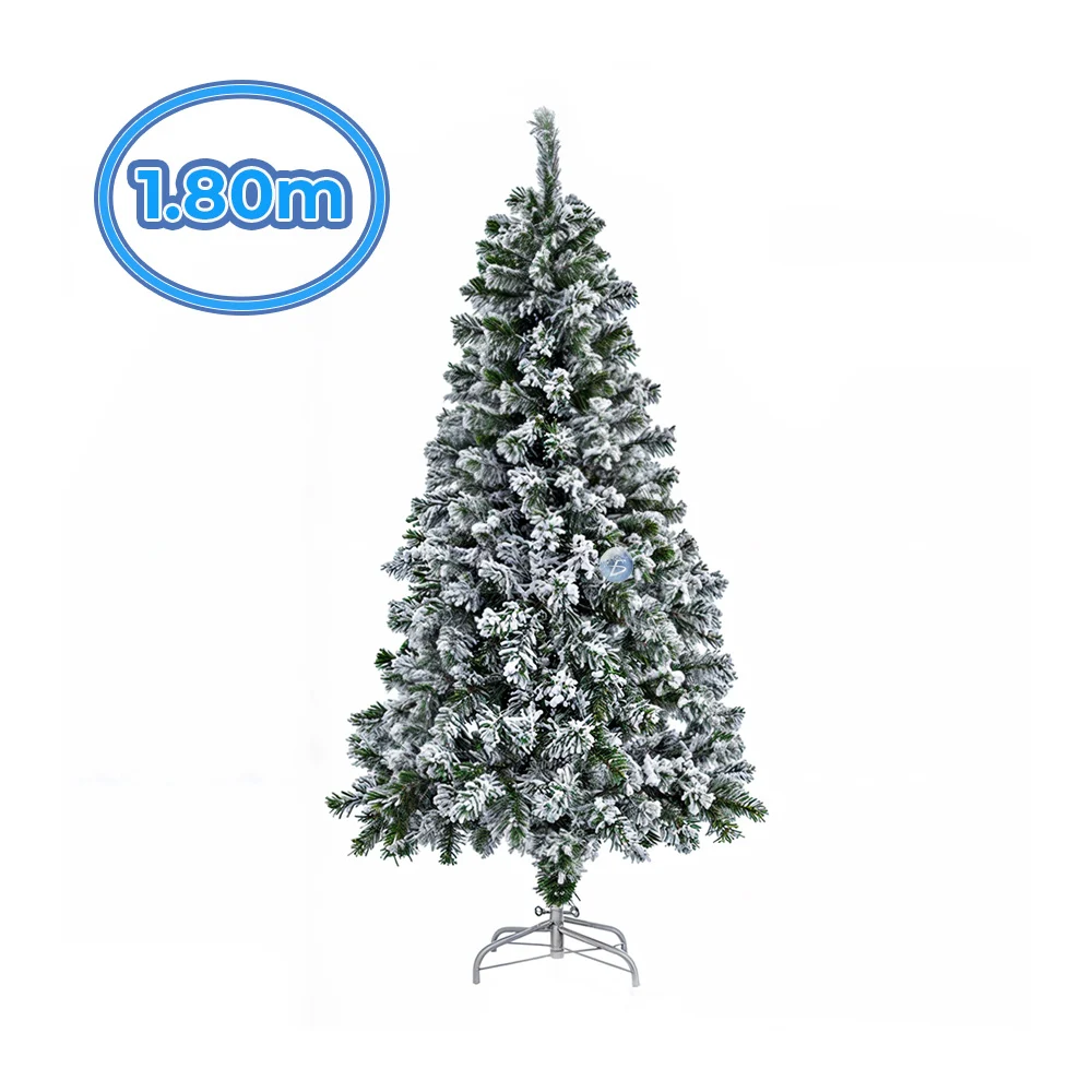 Árbol de navidad artificial de 1.80cm en color verde con efecto nevado + base metálica