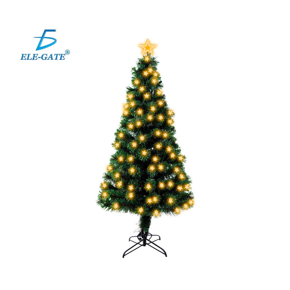 Pino / árbol de navidad artificial verde con luces de estrellas, pico de estrella integrada y soporte metálico, 1.80 - 2.10m / fes.22.210cm