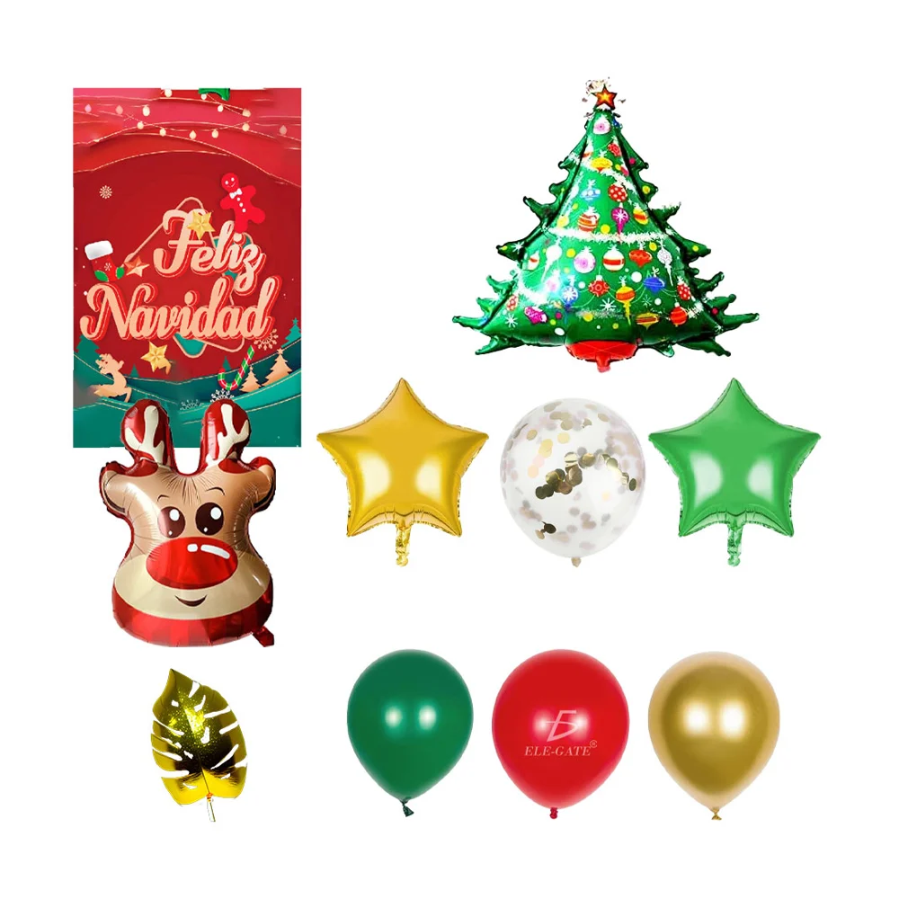 Kit decorativo para fiesta navideña con variedad de globos y adornos móviles