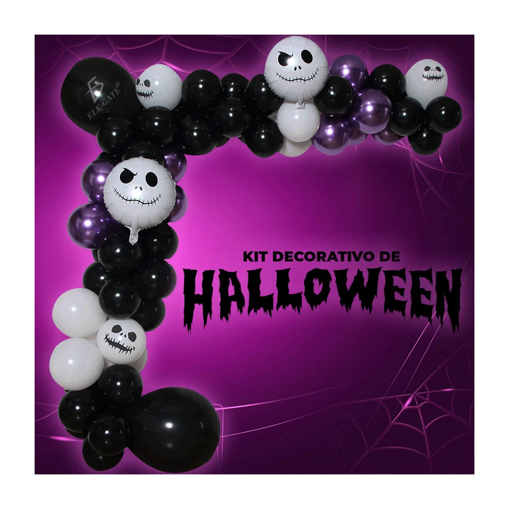 Kit de decoración para fiesta de halloween con variedad de globos, telaraña y tiras cadenas para globos