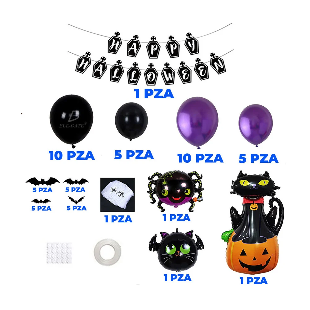 Kit de decoración para fiesta de halloween con variedad de globos y telaraña
