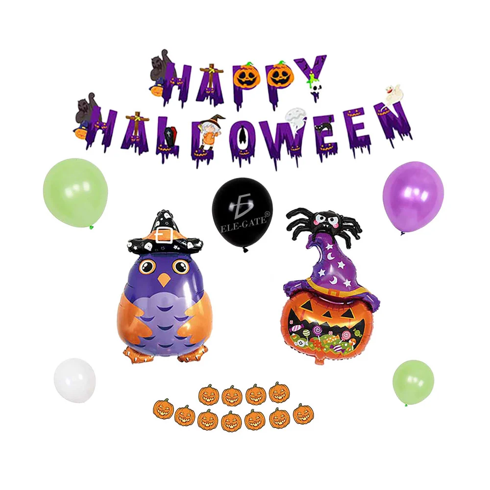 Kit de decoración para fiesta de halloween con variedad de globos y adornos móviles