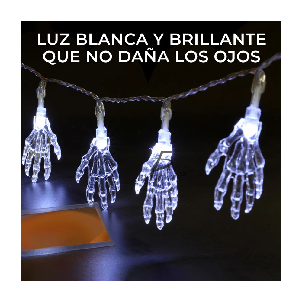 Guirnalda de luces led en forma de manos para decoración de fiesta halloween