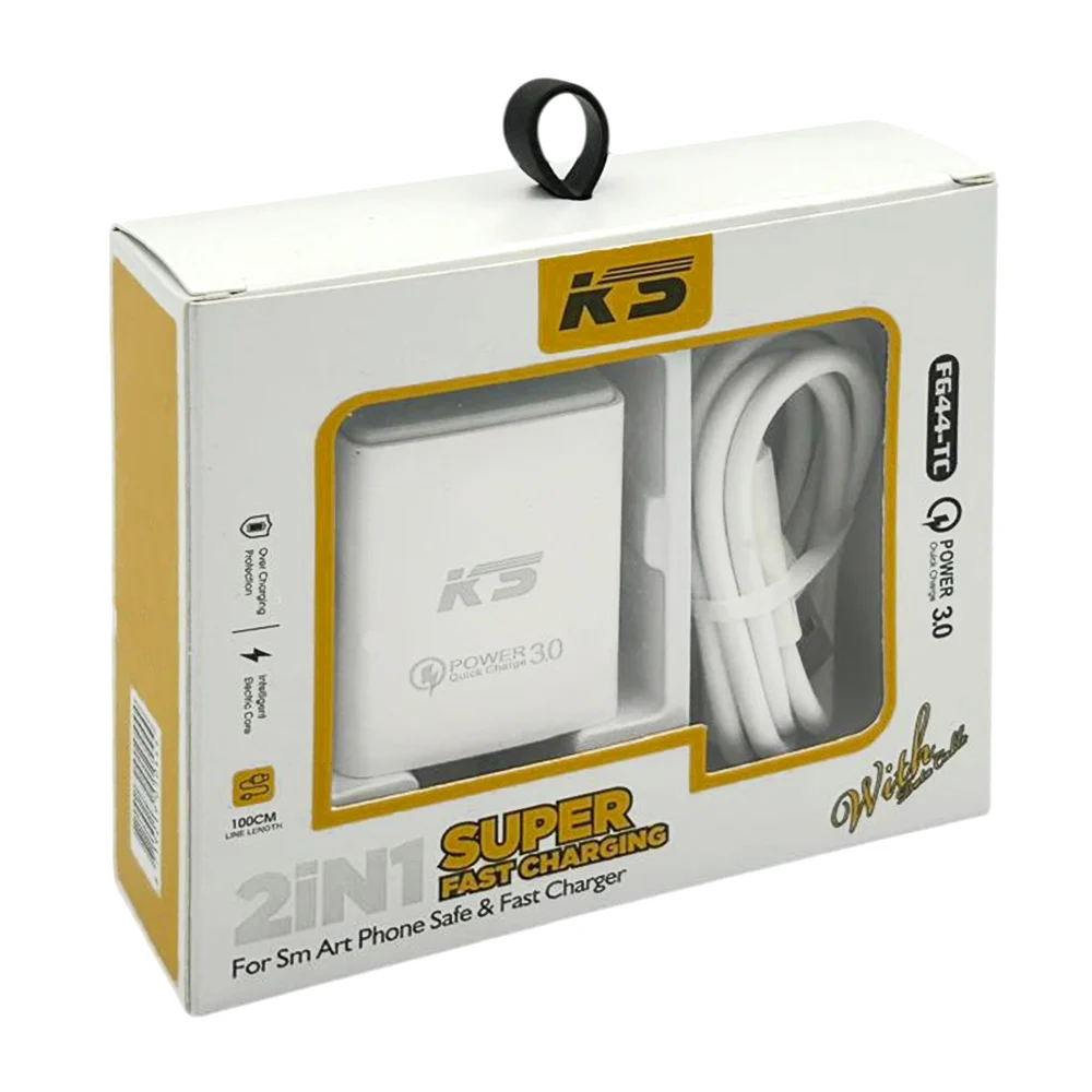 Combo cubo cargador cuadrado de carga rápida 3.0 con puerto usb + cable usb a tipo c de 1 metro / fg44-tc