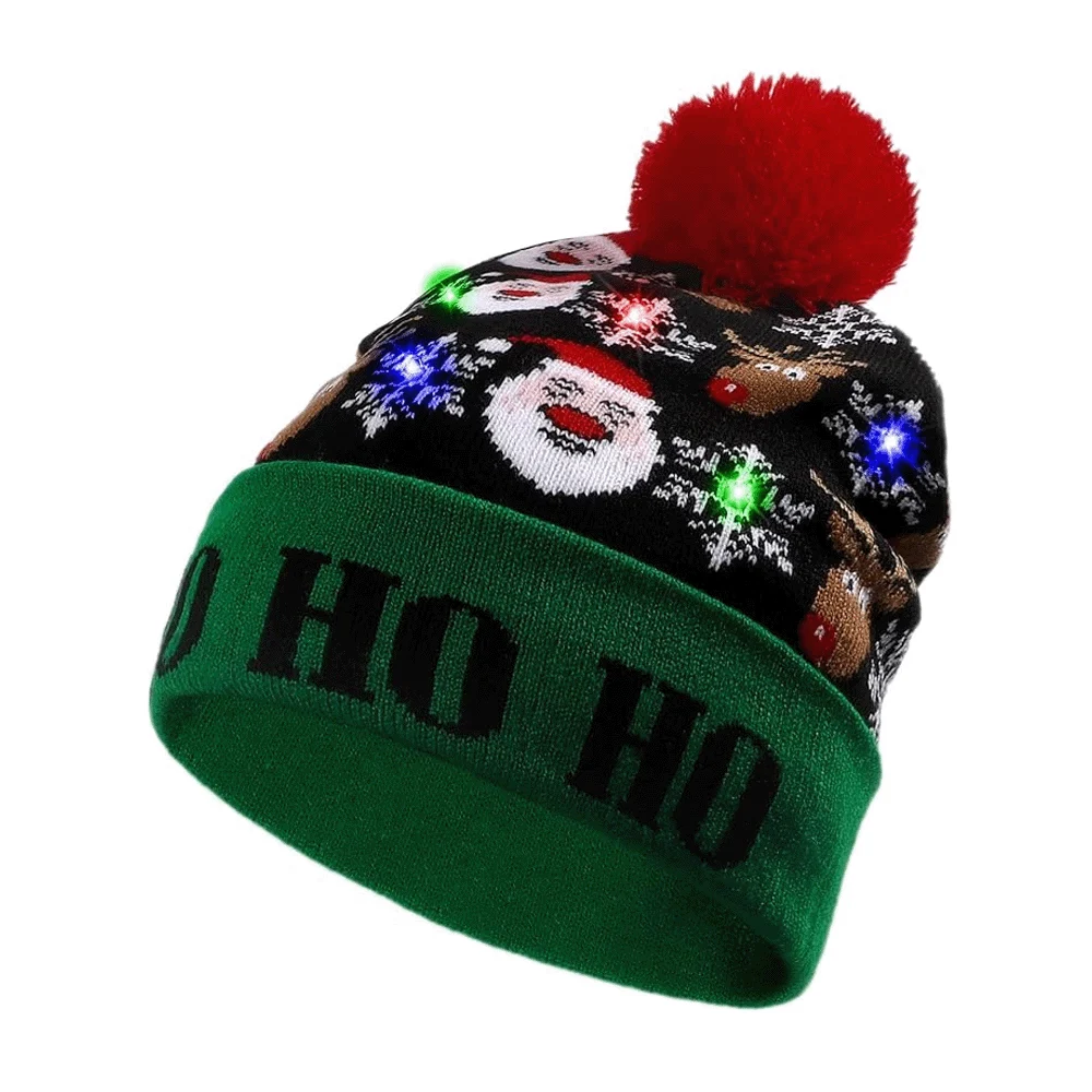 1pza Gorro navideño afelpado con pompón + luces led de modos intercambiables, variedad de modelos / hato-1 / lu3112