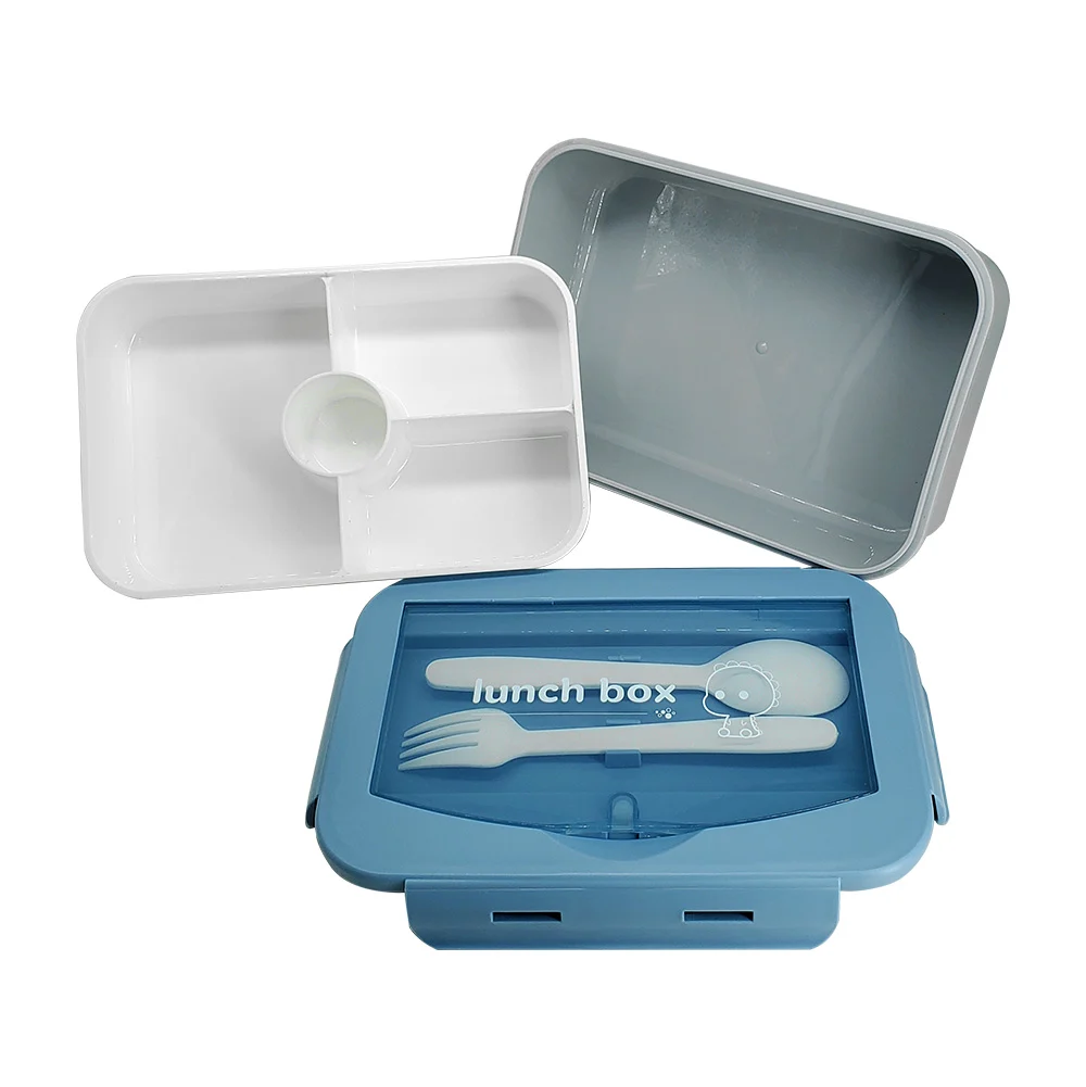 Tupper rectangular sencillo o con 4 compartimientos + cuchara y tenedor, variedad de colores / lunch box / fh-8806
