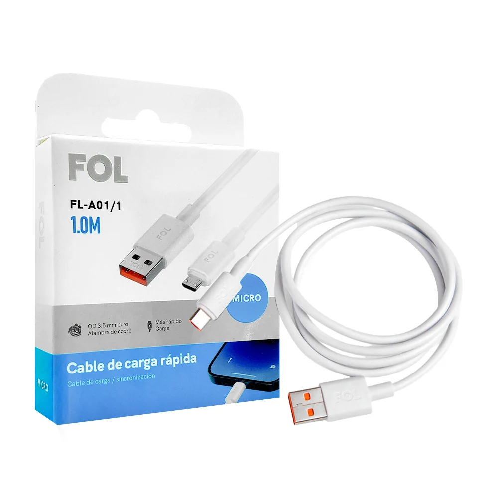 Cable fol de 1m con entrada usb a micro tipo v8 para carga rápida / fl-a01/1