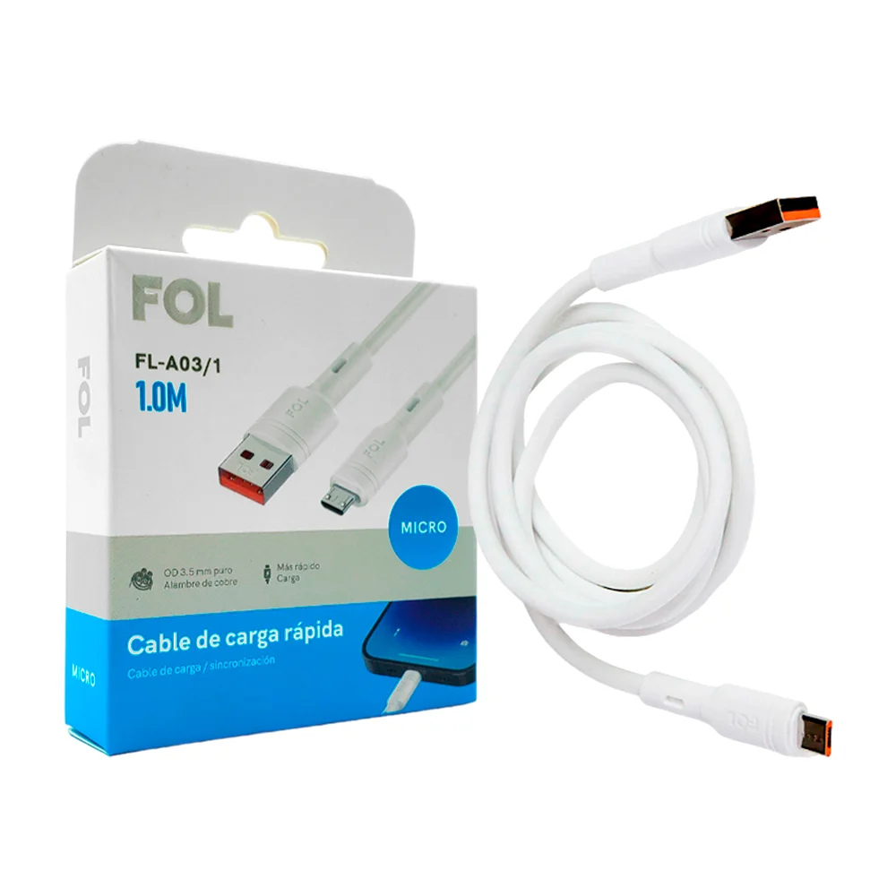 Cable reforzado fol de 1m con entrada usb a micro tipo v8 para carga rápida / fl-a03/1