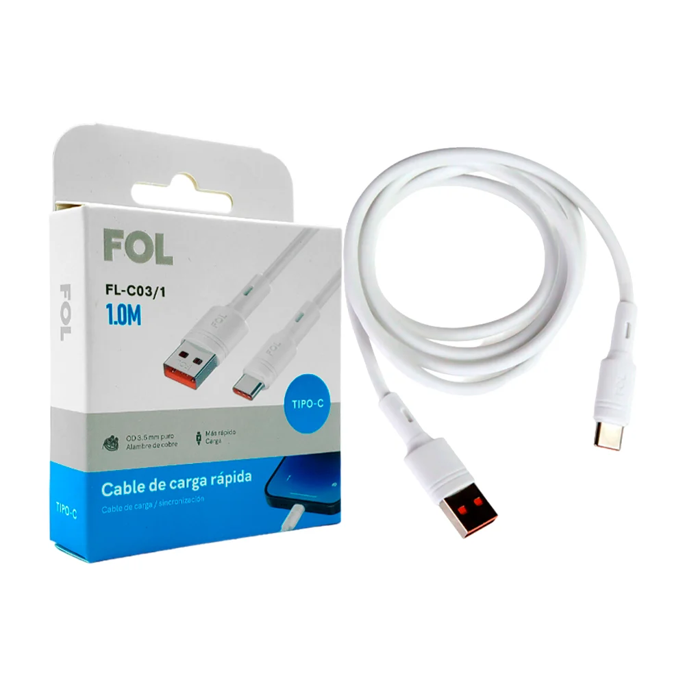 Cable reforzado fol de 1m con entrada usb a tipo c para carga rápida / fl-c03/1