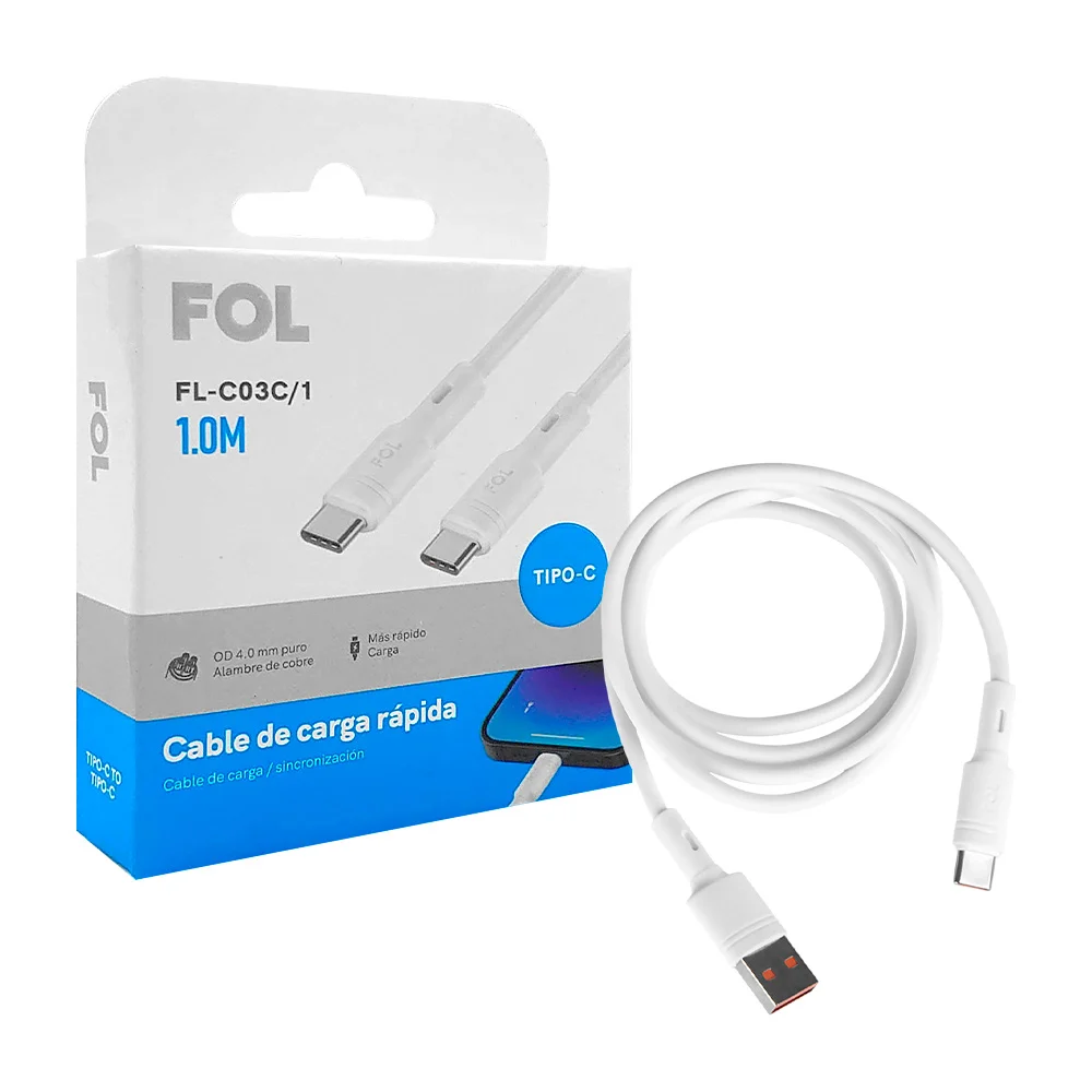 Cable fol de 1 metro con entrada tipo c a tipo c, para carga y transferencia de datos  / fl-c03c/1
