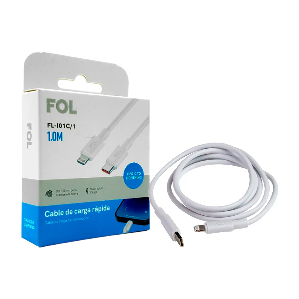 Cable fol de 1m con entrada tipo c a lightning para carga rápida / fl-i01c/1 / Fl-i01/1