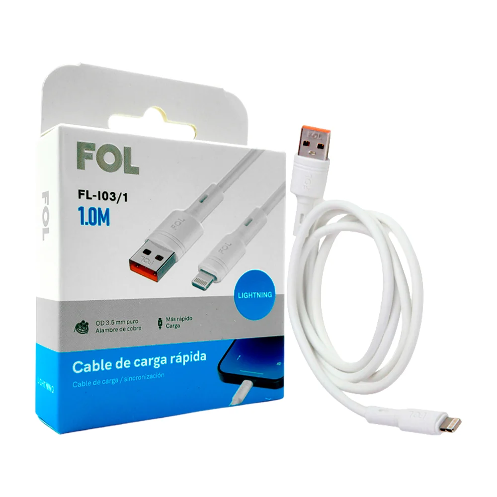 Cable reforzado fol de 1m con entrada usb a lightning para carga rápida / fl-i03/1