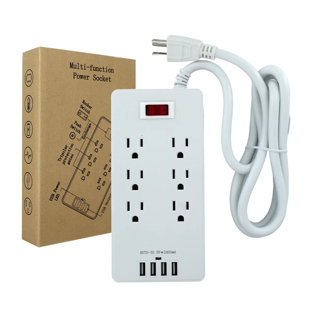 Adaptador / barra multicontacto con 6 tomacorriente y 4 puertos usb auto id 5v 2400mah / multi-function power socket / flpc