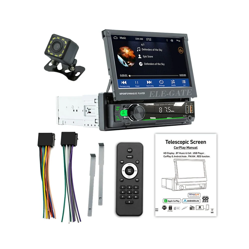 Autoestéreo retráctil hd de 7 pulgadas con pantalla táctil, gps y soporte multilingüe