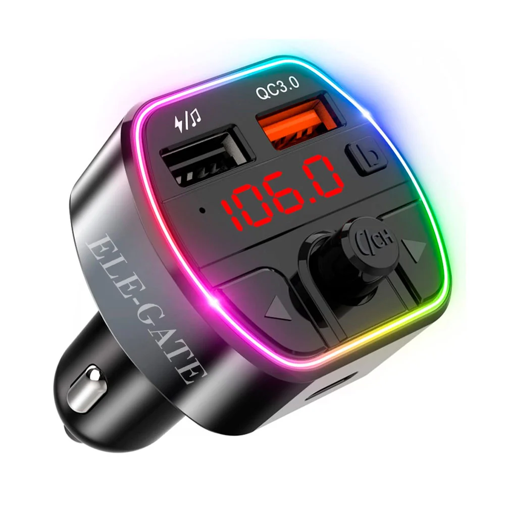 Transmisor fm bluetooth 5.0 con luz led rgb y 2 puertos usb para automóvil / fm.q7