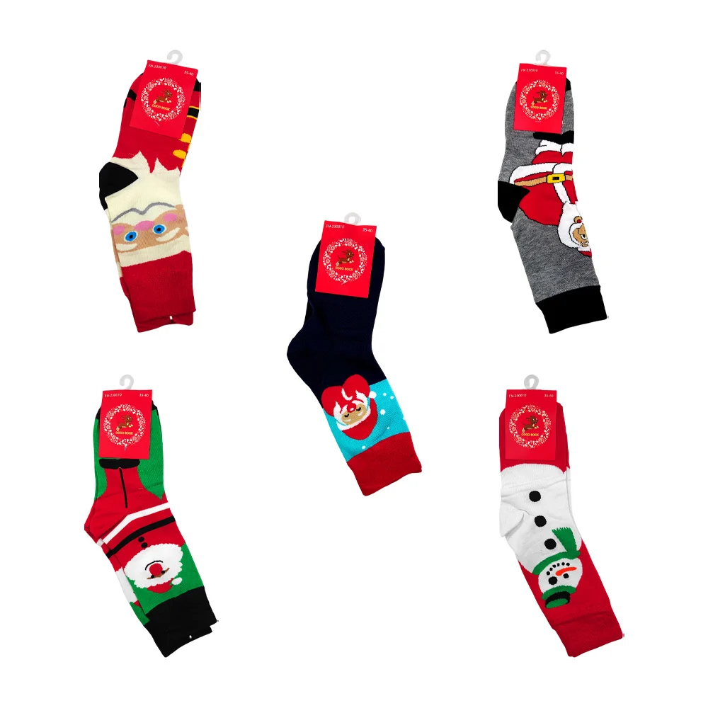 Par calcetines largos talla 35-40 con diseño navideño de santa claus o muñeco de nieve, variedad de modelos / fn-230010