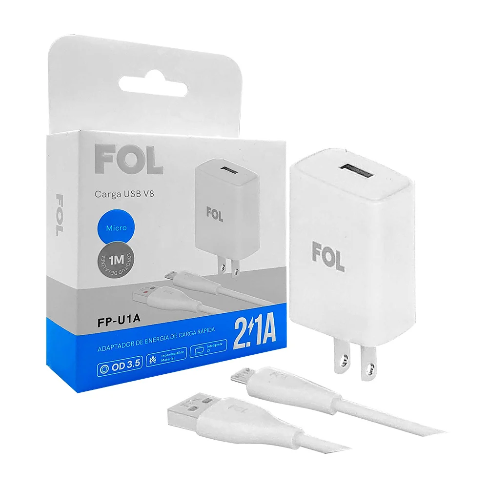 Combo cargador Fol para carga rápida de 1 metro con entrada V8 a USB / fp-u1a