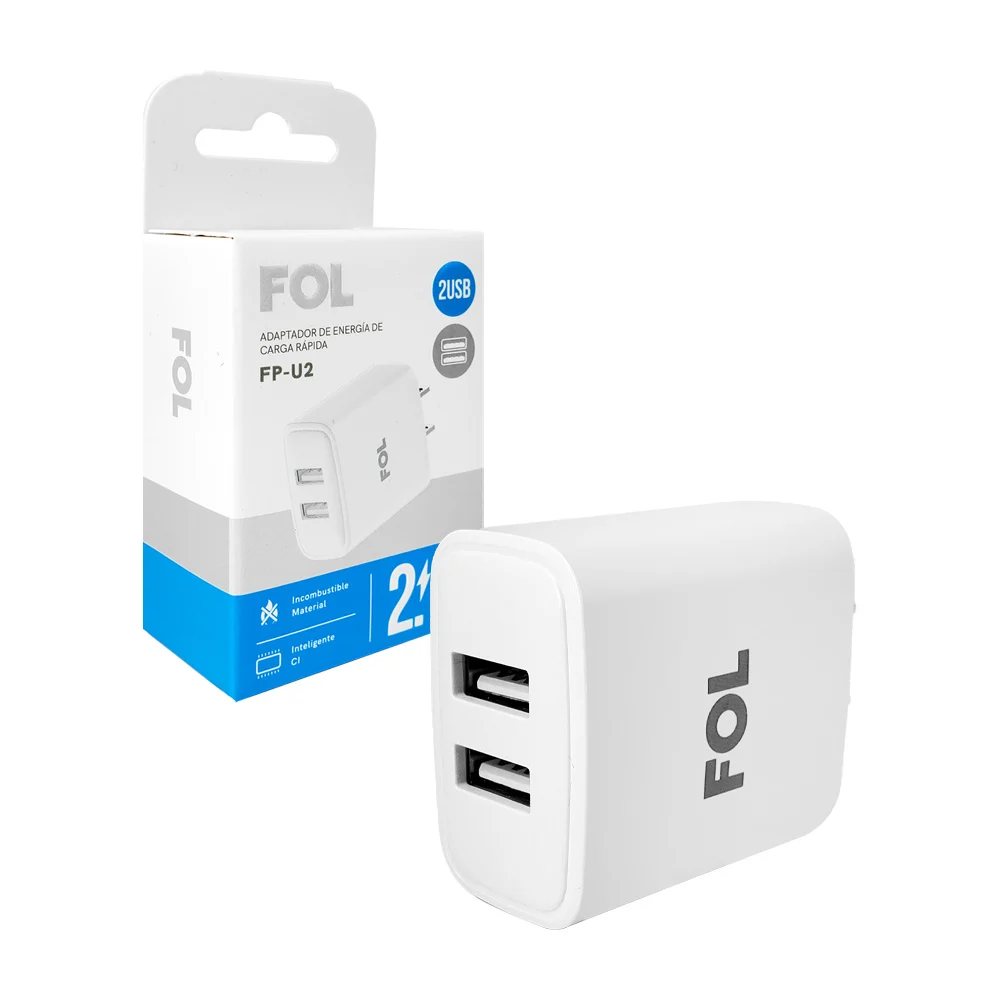 Cubo cargador fol con 2 puertos usb de carga 2.1a / fp-u2