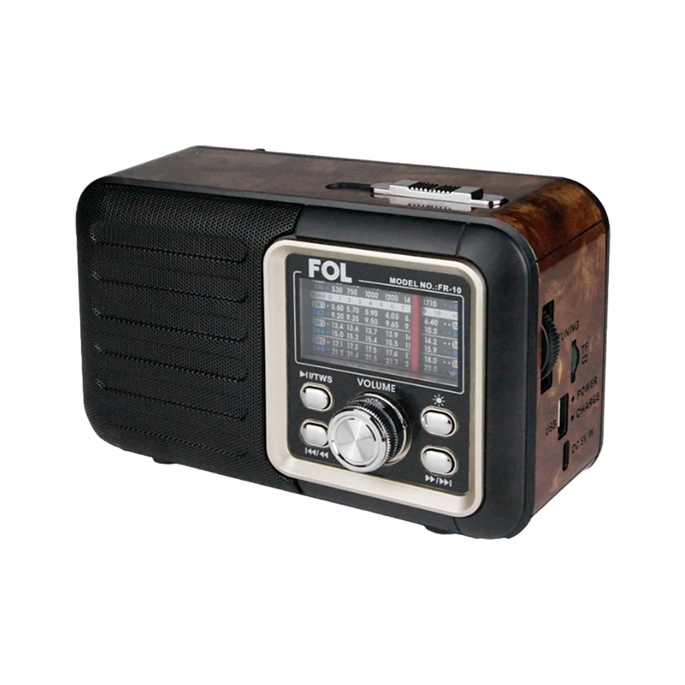 Bocina bluetooth fol estilo radio retro con radio fm, luz rgb, correa y puerto usb-tf / fr-10