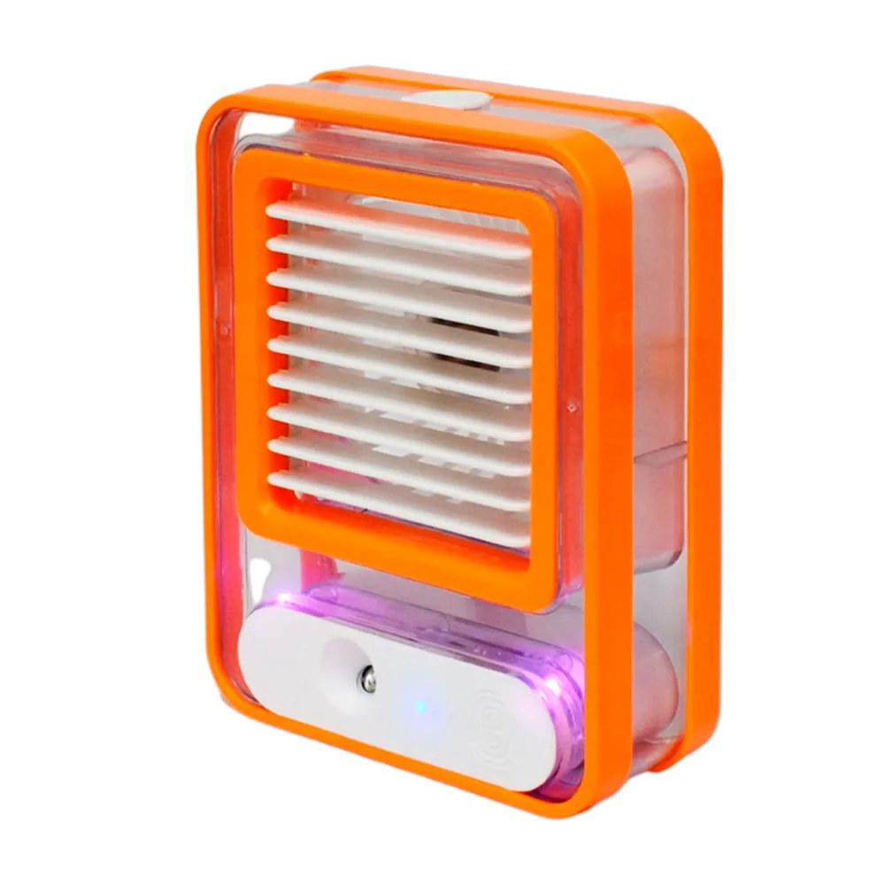 Ventilador pequeño translúcido para escritorio con nano spray y luces led, variedad de colores / fan / bh-28
