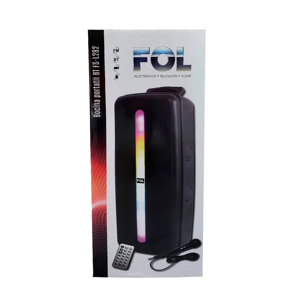 Bocina fol portatil de 8x2 pulgadas con bluetooth, microfono alambrico, control remoto y luces rgb / fs-l282