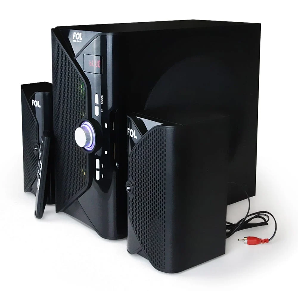 Teatro en casa / minicomponente con 2.1 canales, control remoto, 3 altavoces y luz rgb / fol / fs-p2151