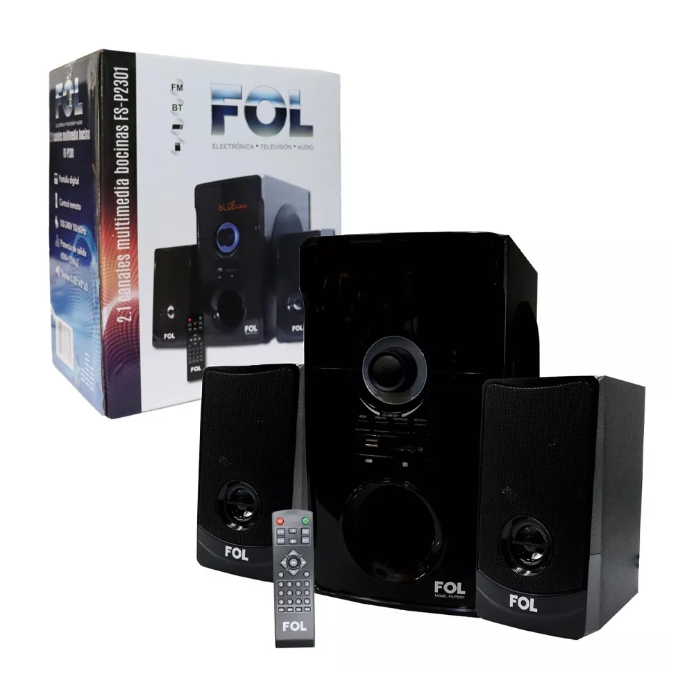 Teatro en casa de 3 bocinas fol con canales multimedia fm - usb - tf + control / 134892 / fs-p2301