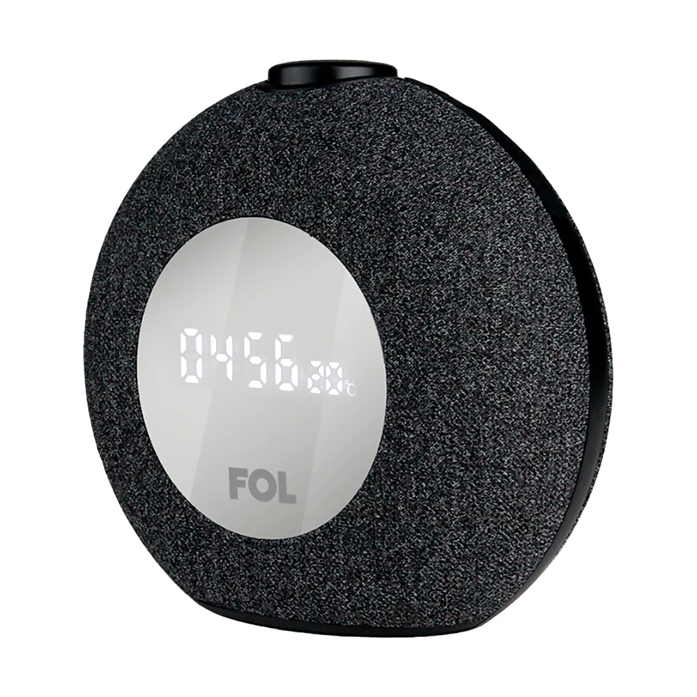 Bocina circular bluetooth fol con reloj despertador digital integrado, 1.75 pulgadas x2, 2000mah / fs-r216