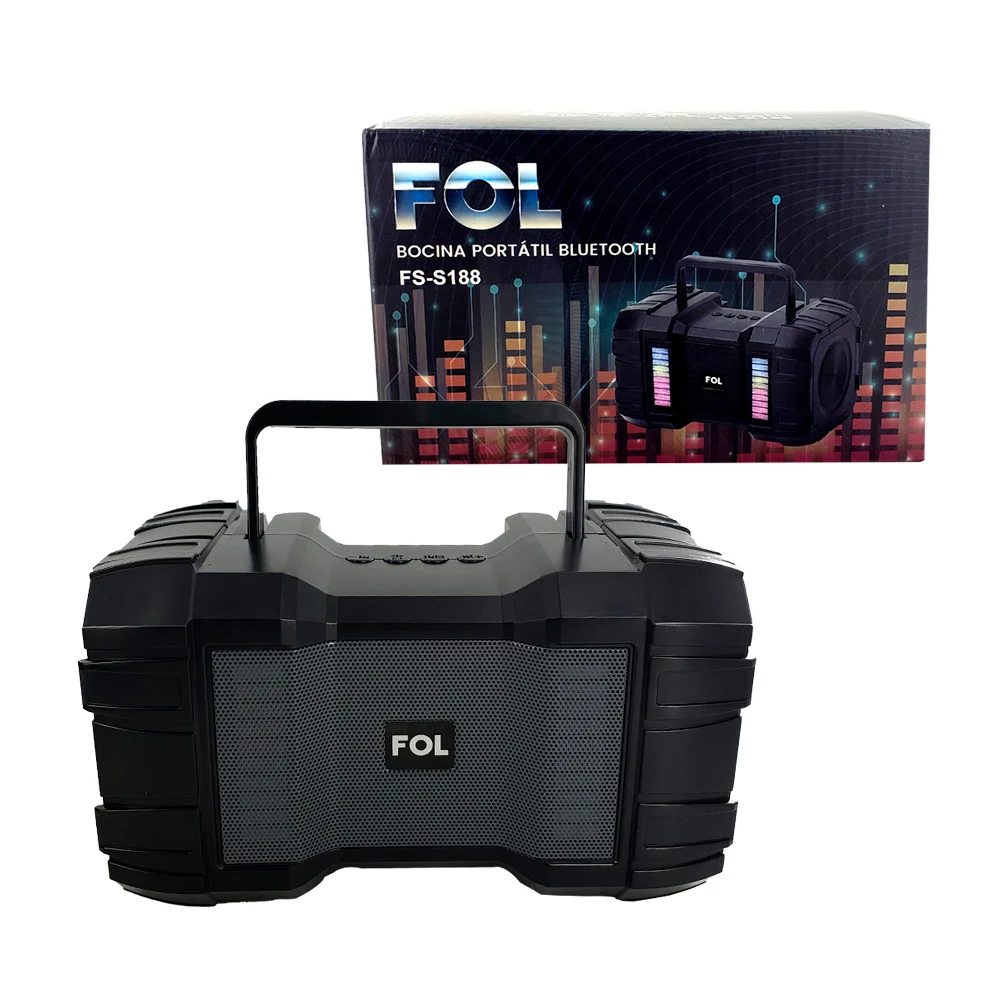 Bocina portátil bluetooth fol 19cm con luces verticales rgb y asa / agarradera, variedad de colores / fs-s188