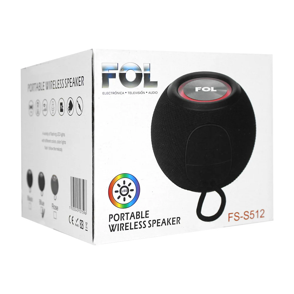 Bocina redonda bluetooth con luz rgb, agarradera + ranuras para usb y micro sd, variedad de colores / 107596
