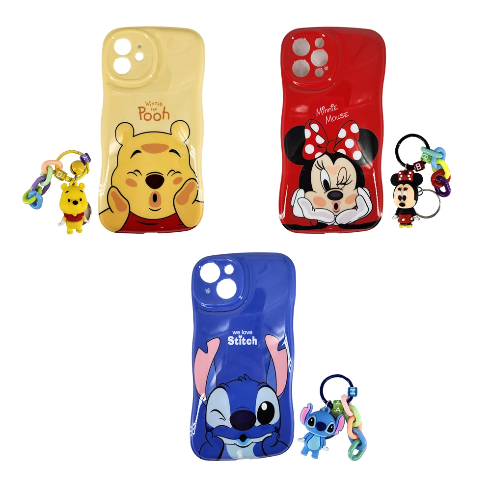 Funda de silicon para celular compatible con iphone 12 diseño de personajes + llavero con mini figura y cascabel, variedad de modelos / f-13272