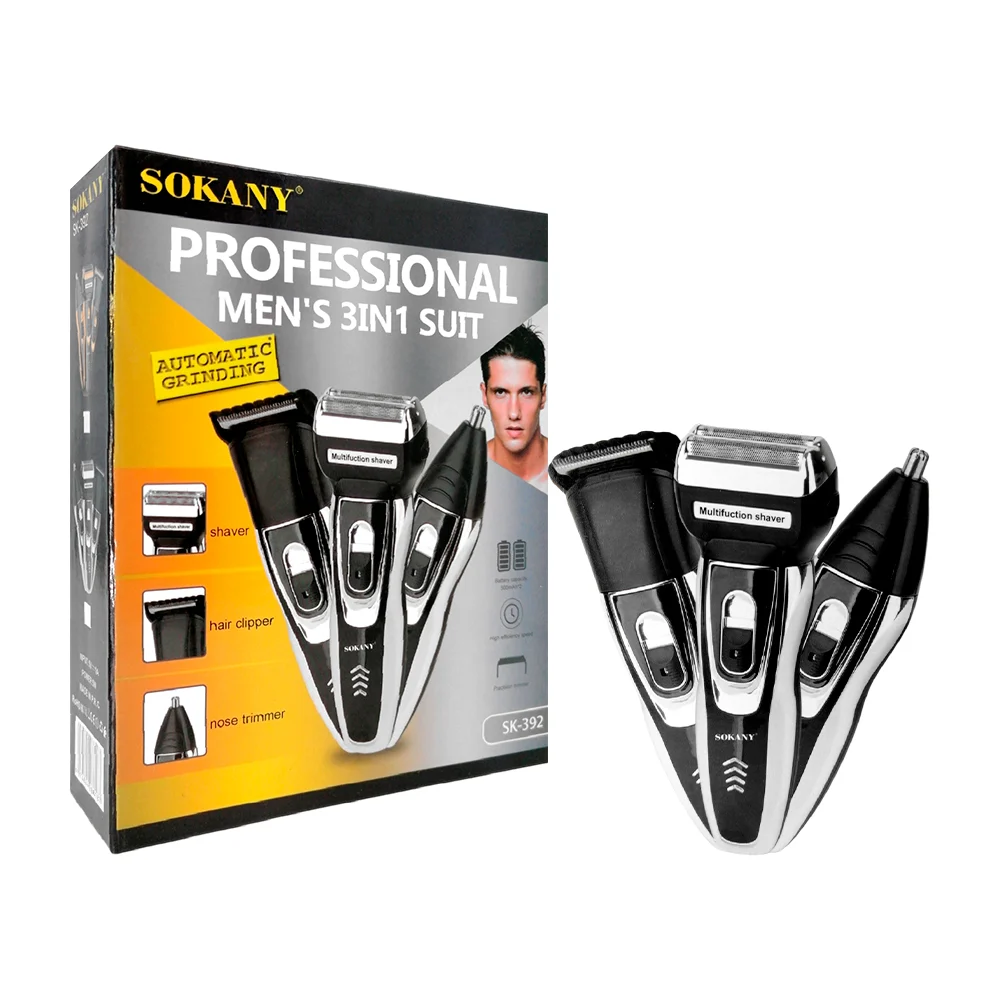 Rasuradora multifuncional 3 en 1 sokany recargable para afeitar, cortar el cabello y pelo de la nariz / sk-392