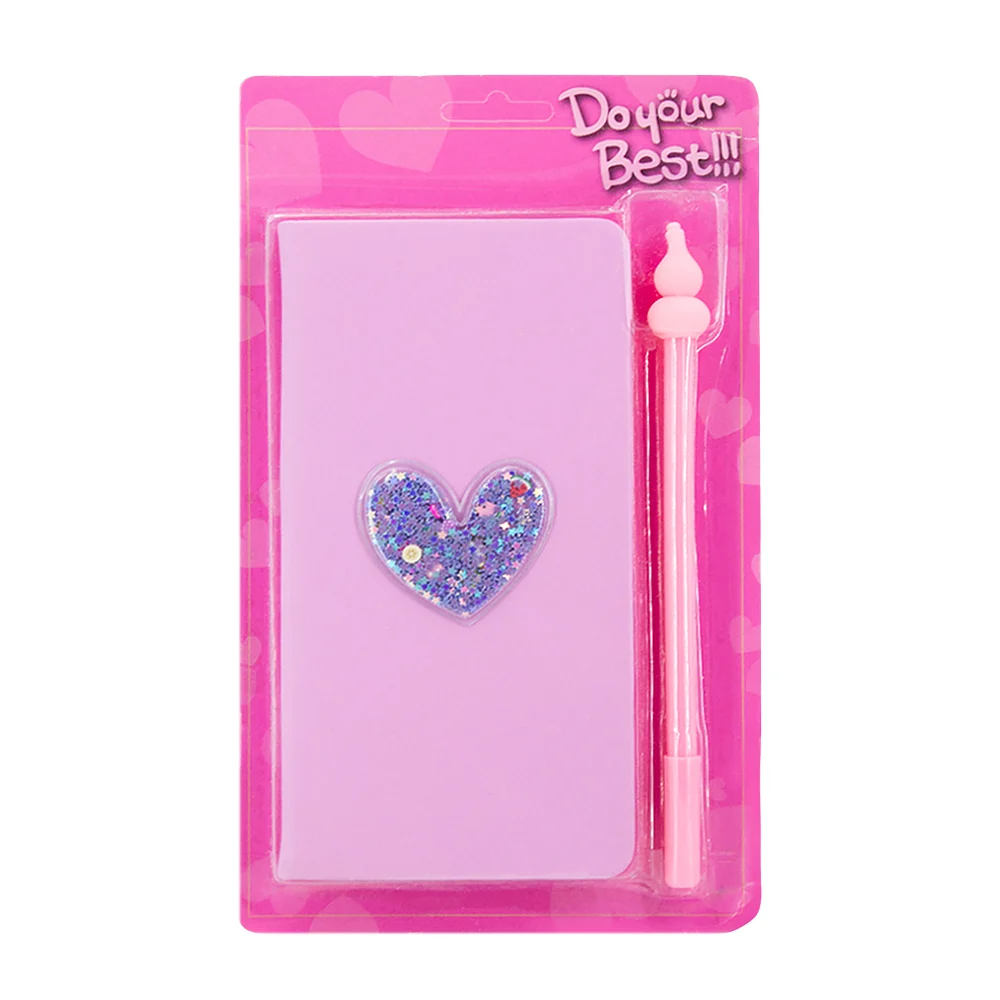 Cuaderno con o sin diamantina corazón con estrellas o frutas + pluma, multicolor