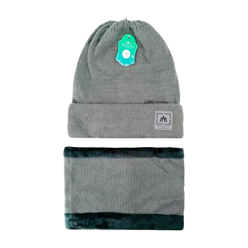 Juego de gorro tejido con felpa y bufanda tipo collarin, variedad de colores / new stylea / fz231