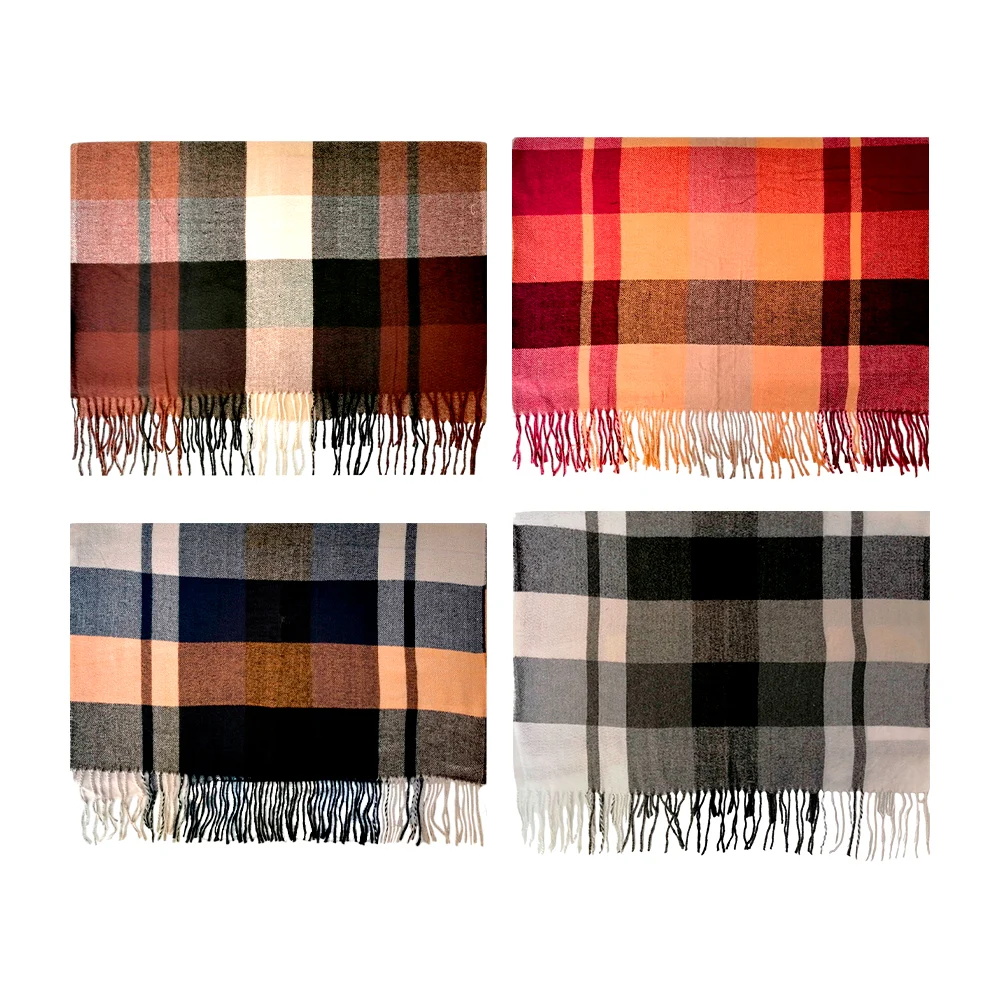 Pashmina tipo chal con tela de algodón y diseño de cuadros 180x70cm, variedad de colores / fz402