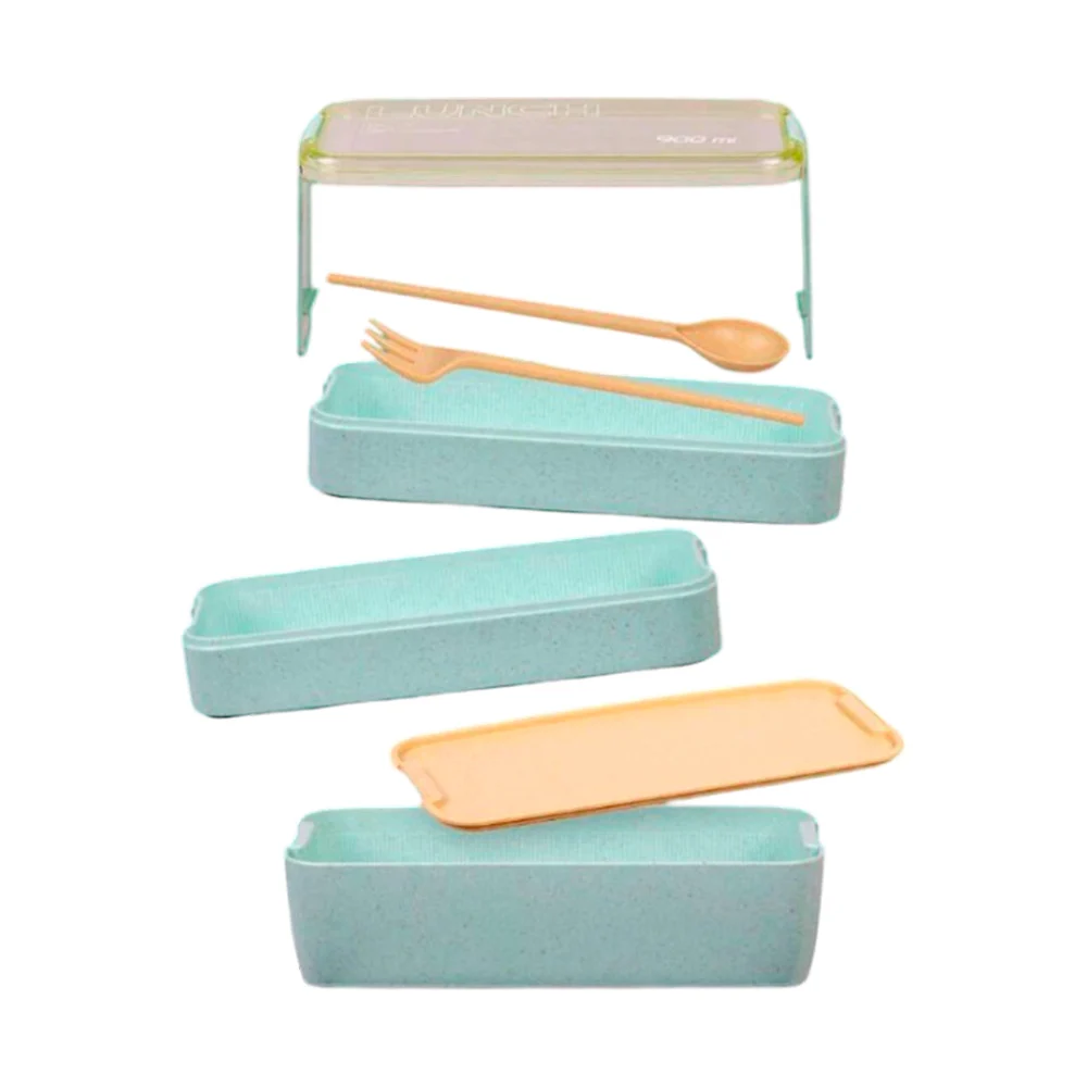 Tupper de plástico lunch box de 3 niveles con 2 cubiertos y capacidad para 900ml, variedad de colores / ro-mg305