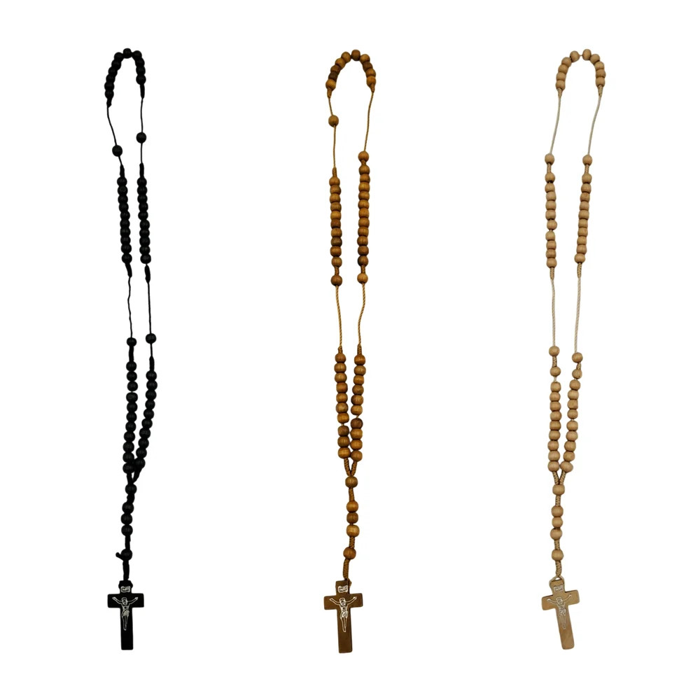 Paquete con 12 rosarios de madera con estampado de imagen religiosa, variedad de colores / g5432 / inri