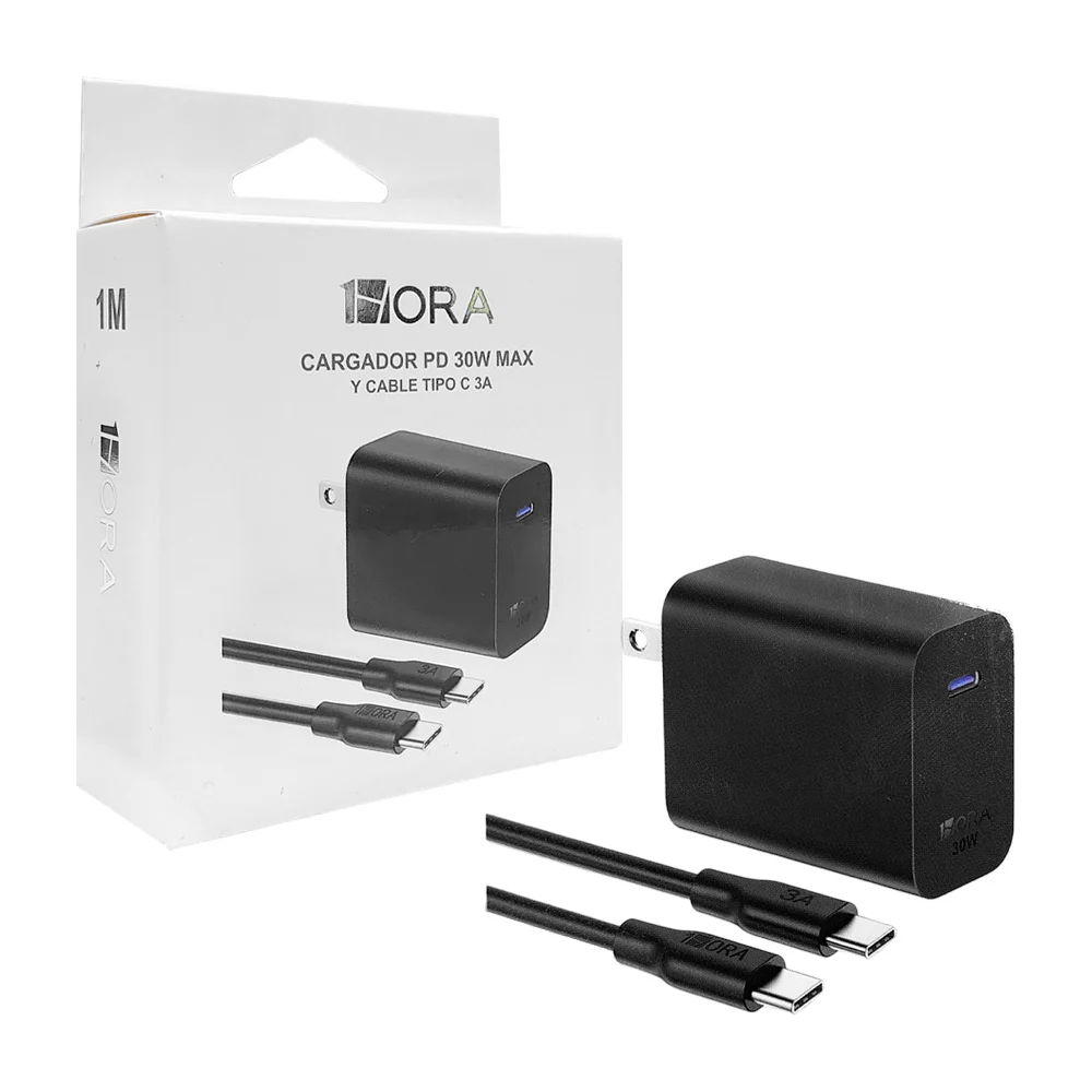 Combo cubo cargador 1hora con puerto usb-c + cable de 1m con entrada tipo c / gar165