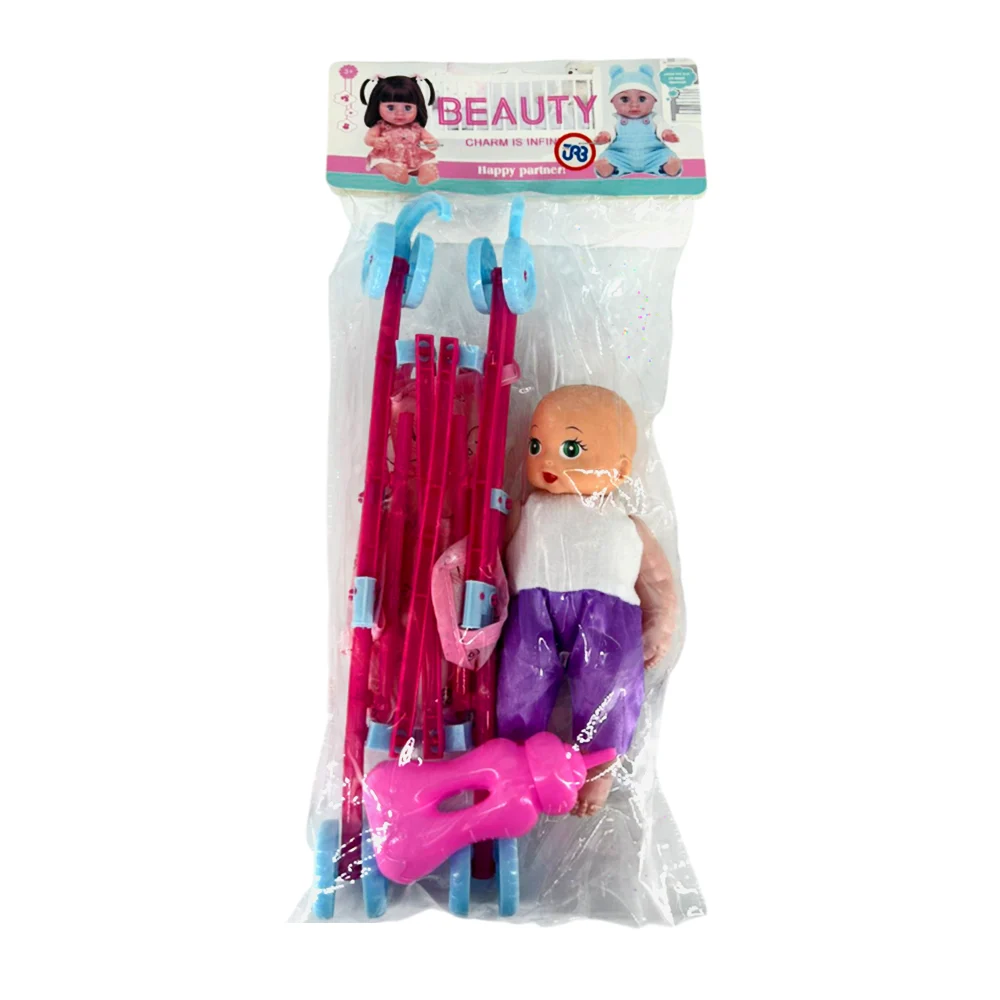 Paquete con mini carriola, muñeco nenuco y biberón de plástico, variedad de colores / gdl3090