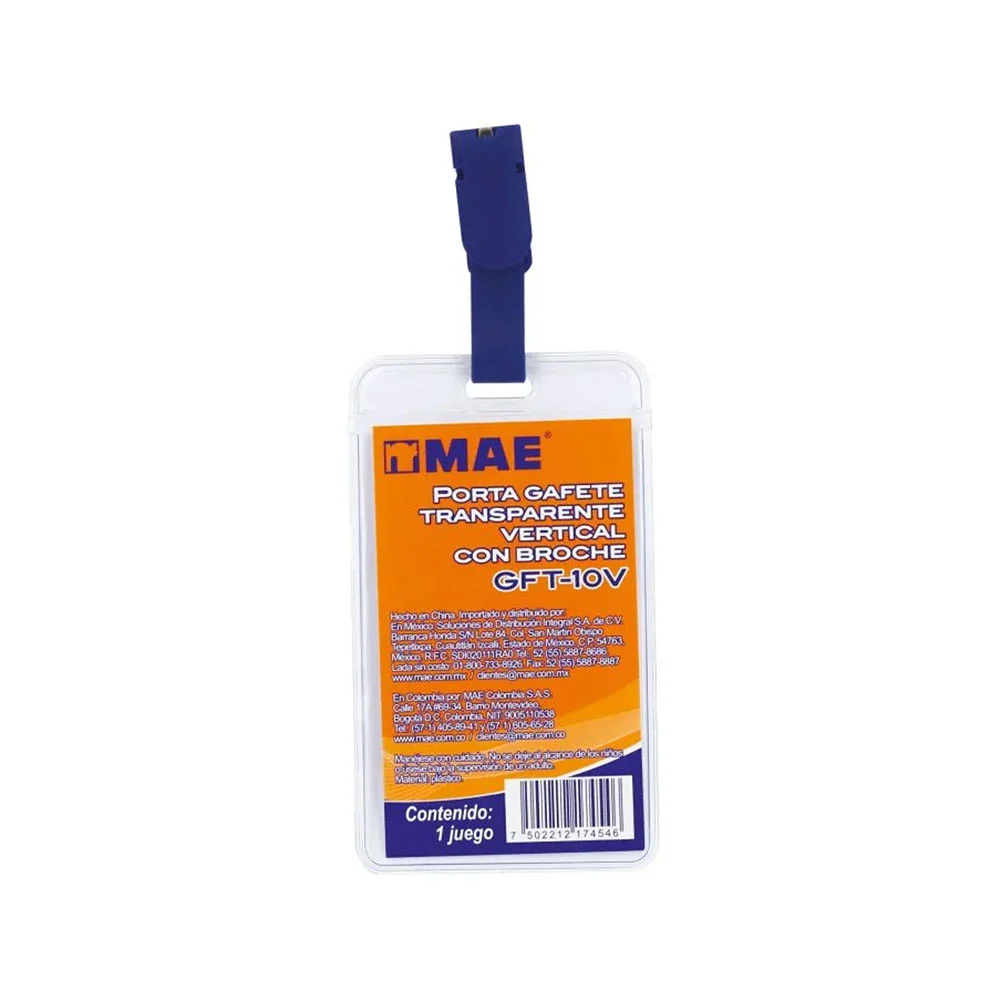 1pza Portagafete transparente vertical mae con broche / gft-10v
